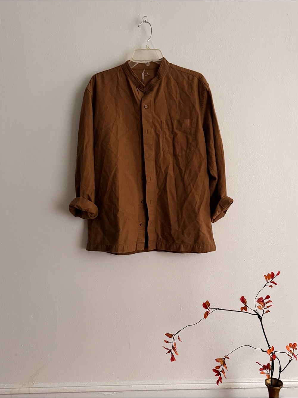 Muji Men's Brown Casual Button-Down Shirt